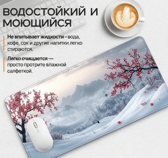 Коврик для мыши и клавиатуры «Зимняя сакура»