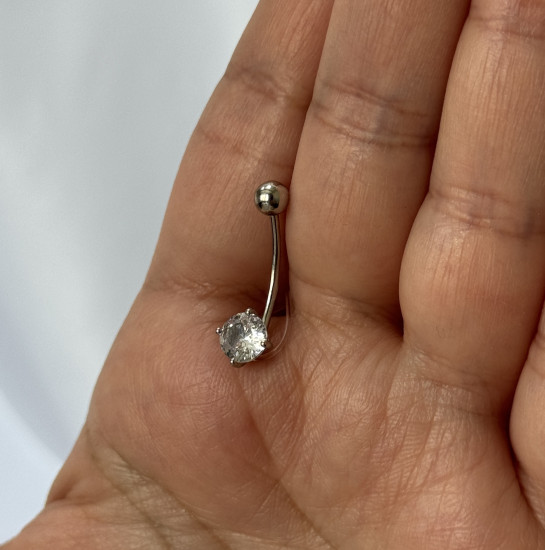 Пирсинг-банан для пупка из серебра с фианитом