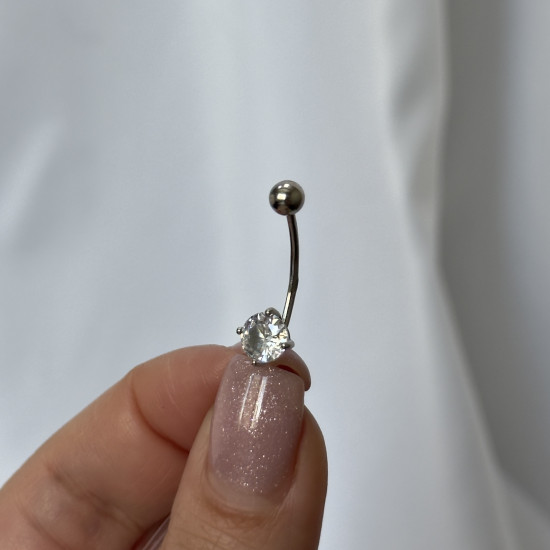 Пирсинг-банан для пупка из серебра с фианитом