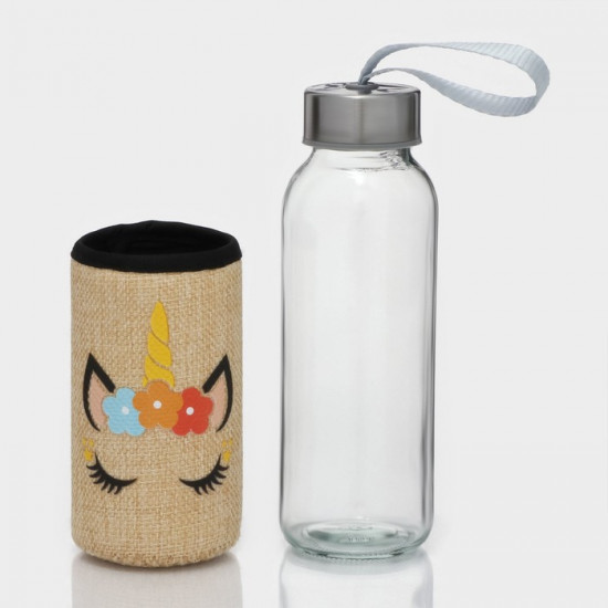 Бутылка для воды стеклянная в чехле «Единорожек»