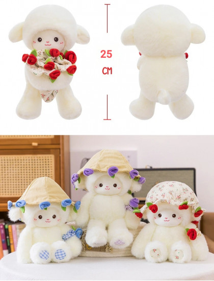 Мягкая игрушка овечка с букетом-шляпой и резинкой для волос