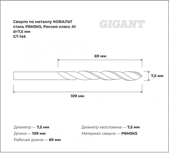 Сверло по металлу Кобальт