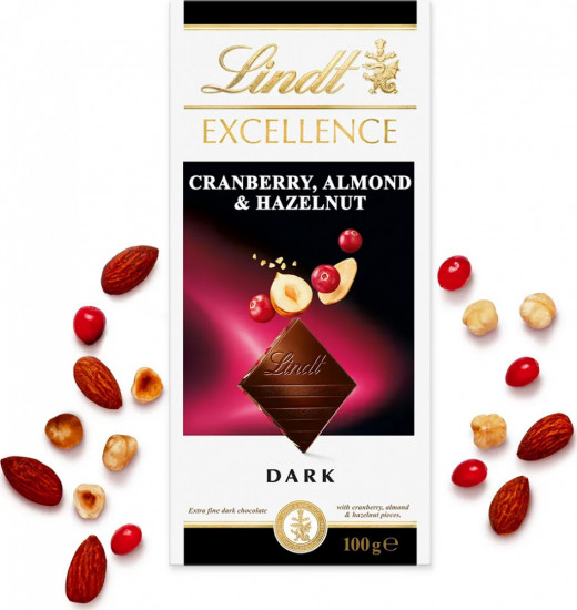 Шоколад темный с миндалем, фундуком и клюквой
