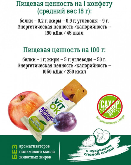 Конфеты-батончики фруктовые без сахара с яблочным пюре и кусочками сливы