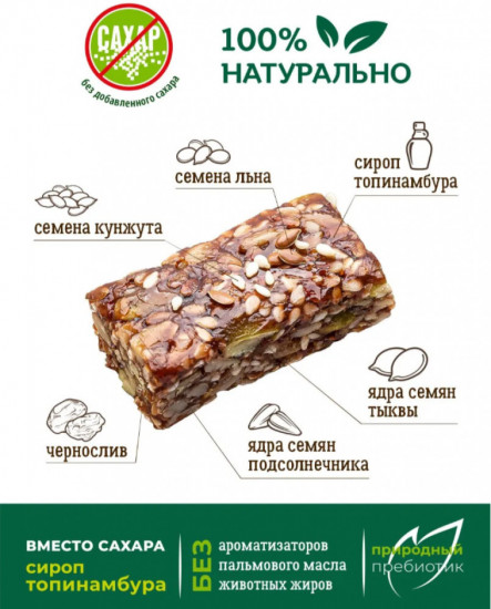 Конфеты-батончики неглазированные без сахара с черносливом и семечками