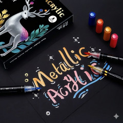 Набор профессиональных акриловых маркеров с эффектом металлик двухсторонних - Фото 1