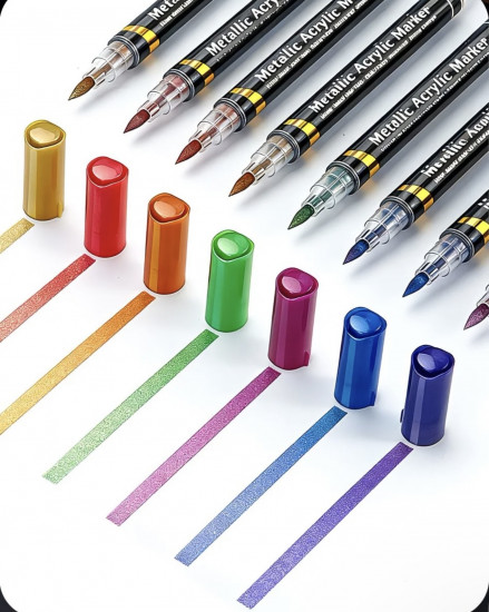 Набор профессиональных акриловых маркеров с эффектом металлик двухсторонних