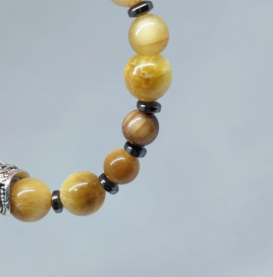 Браслет из натурального камня тигровый глаз с гематитом