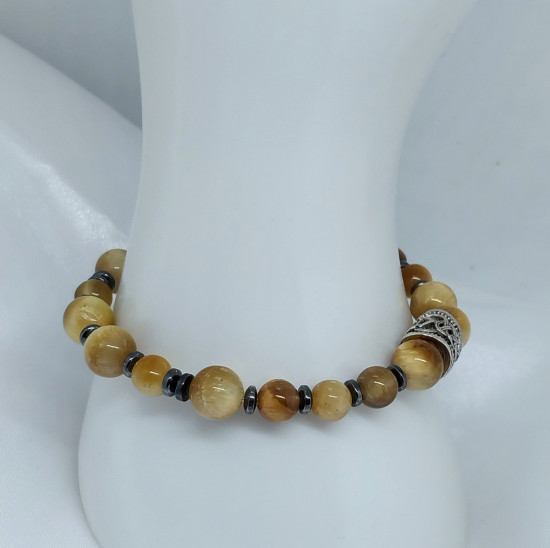 Браслет из натурального камня тигровый глаз с гематитом