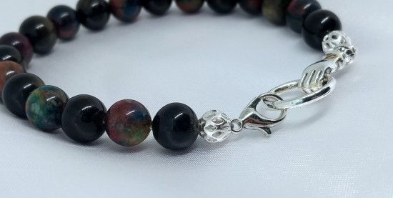 Браслет из натурального камня индийского агата и обсидиана