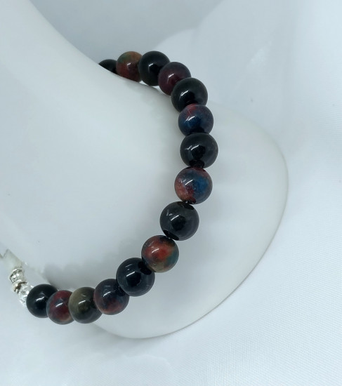 Браслет из натурального камня индийского агата и обсидиана