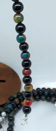 Браслет из натурального камня индийского агата и обсидиана