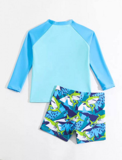 Детский купальник с мультяшным рисунком для мальчиков солнцезащитный с рукавом, быстросохнущий