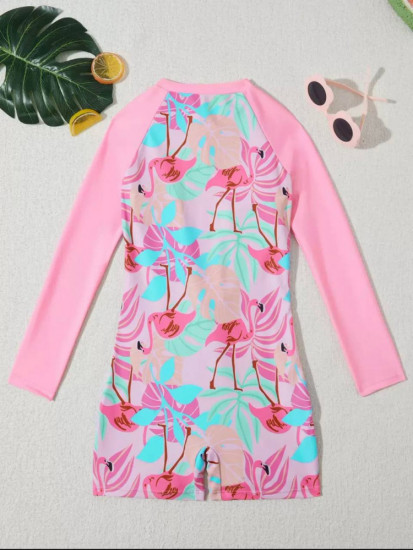 Детский слитный купальник с длинным рукавом для девочек