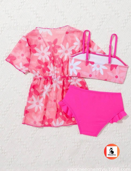 Раздельный купальник 3 в 1 для девочек с накидкой