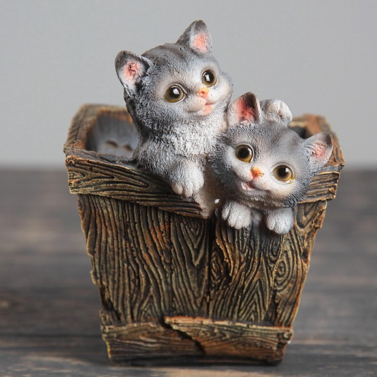 Декоративное кашпо для цветов «Ящик с котятами»