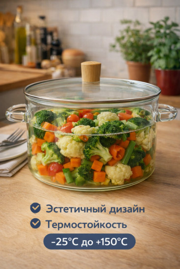 Кастрюля стеклянная с крышкой