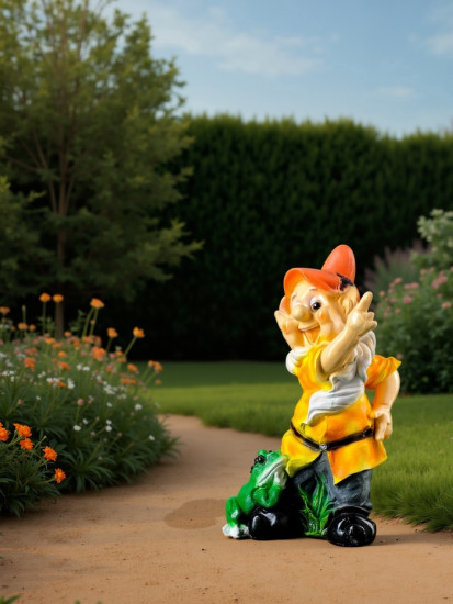 Садовая фигура из полистоуна «Гном с лягушкой»