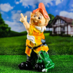 Садовая фигура из полистоуна «Гном с лягушкой» - Фото 6