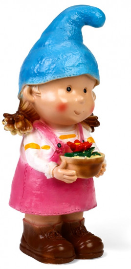 Садовая фигура из полистоуна «Девочка-гном с цветочком»