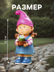Садовая фигура из полистоуна «Девочка-гном с цветочком» - Фото 7
