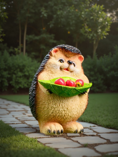 Садовая фигура из полистоуна «Ежик с листочком»