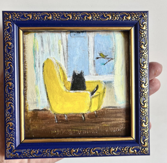 Миниатюрная картина «Котик на кресле»