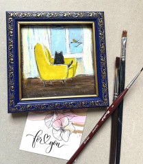 Миниатюрная картина «Котик на кресле» - Фото 3