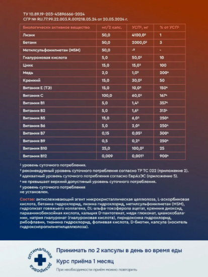 Комплекс витаминов и минералов для красоты кожи, волос и ногтей