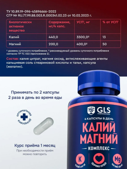 Капсулы «Калий, Магний 640 мг»