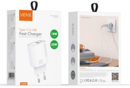 Комплект СЗУ Vidvie PLE278TT 20W Type-C порт с кабелем Type-C-Type-C