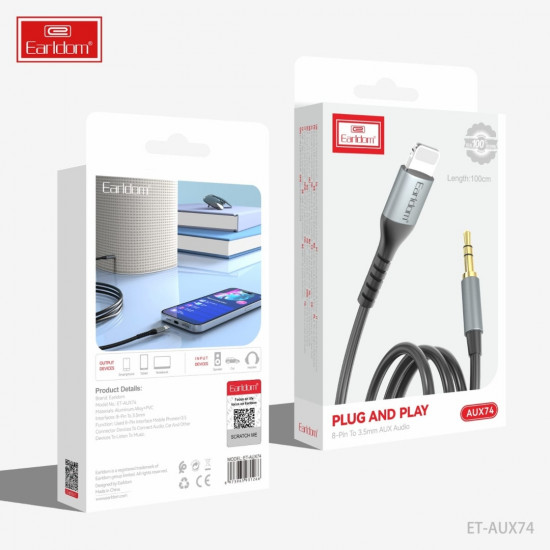 Кабель AUX ET-AUX74 Jack 3.5mm (M) - Lightning (M)