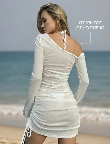 Туника пляжная мини на завязках с длинным рукавом