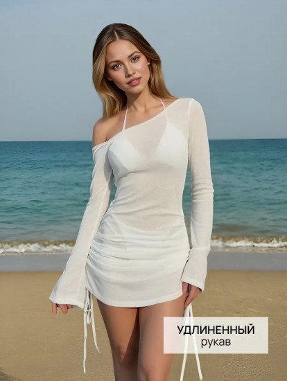 Туника пляжная мини на завязках с длинным рукавом