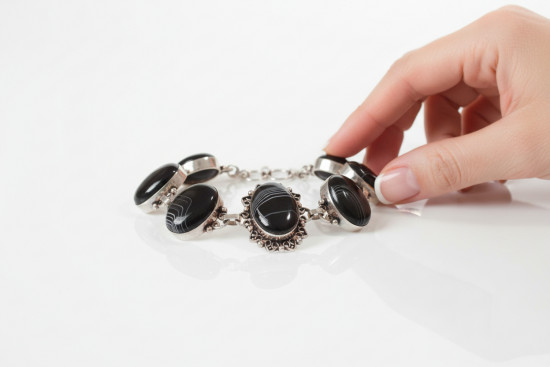 Браслет с африканскими черными агатами