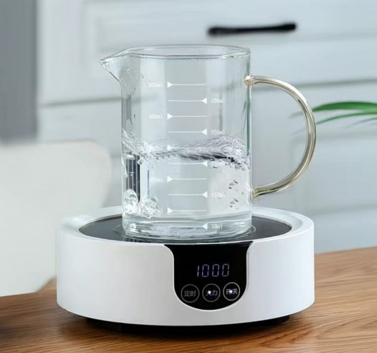 Стеклянный мерный стакан с бамбуковой крышкой