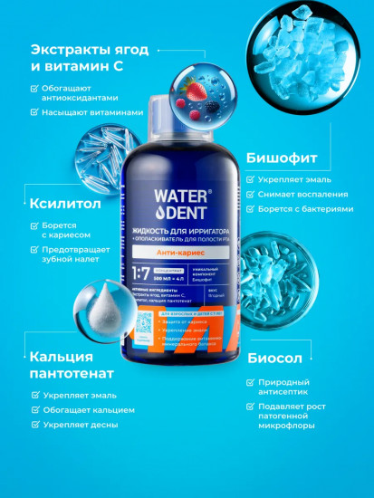 Жидкость для ирригатора + ополаскиваетль для полости рта 2 в 1 «Анти-кариес»