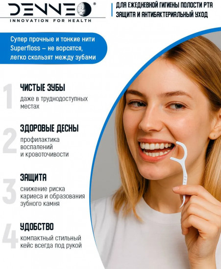 Инновационная зубная нить с зубочисткой «Double Dental System 2 в 1»