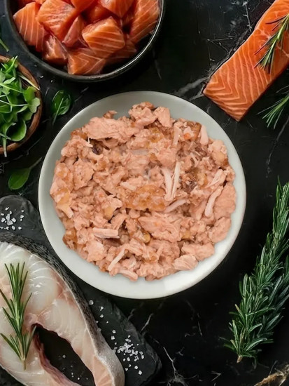 Консервы беззерновые для щенков и собак  с лососем и треской