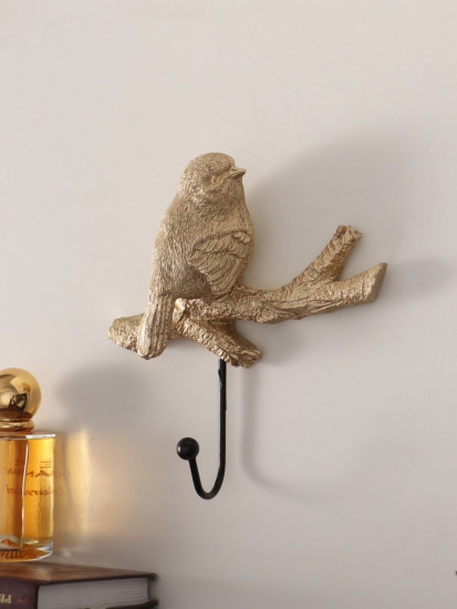 Настенный крючок декоративный «Золотая птичка на ветке»