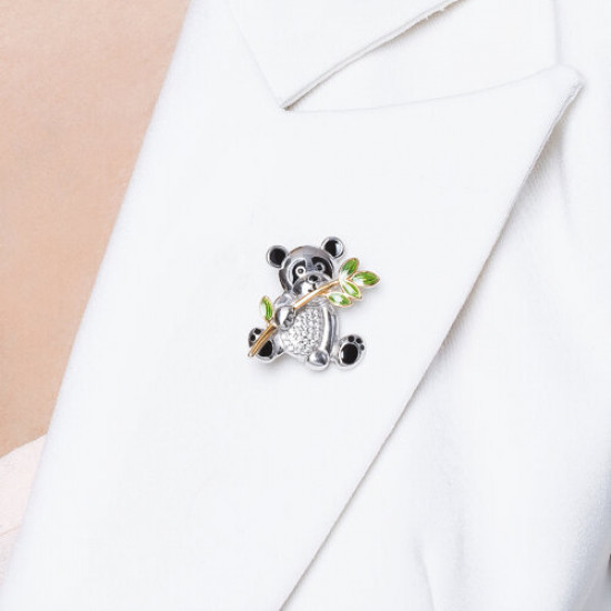 Брошь из серебра с эмалью и фианитами