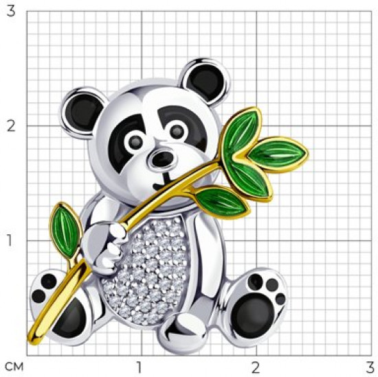 Брошь из серебра с эмалью и фианитами