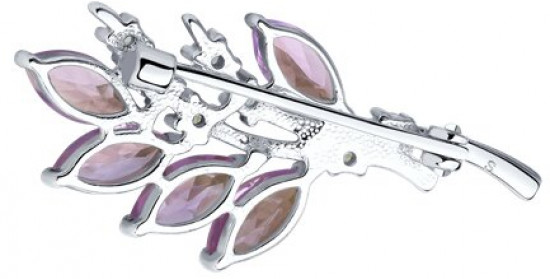 Брошь из серебра с аметистами и фианитами