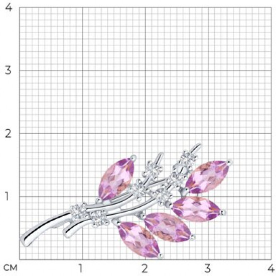 Брошь из серебра с аметистами и фианитами