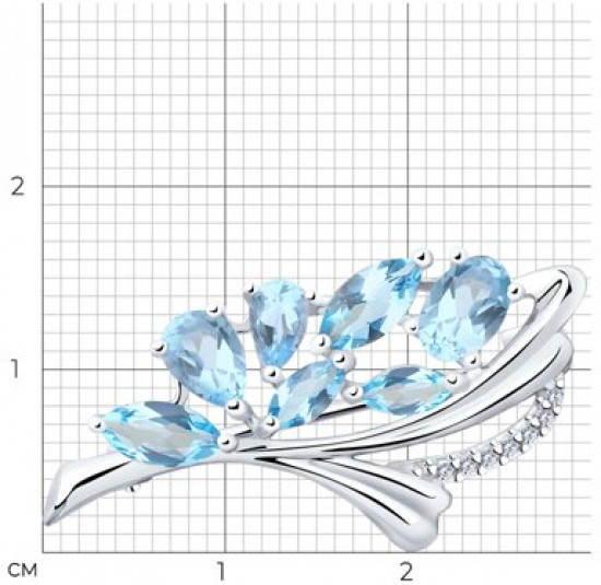 Брошь из серебра с топазами и фианитами