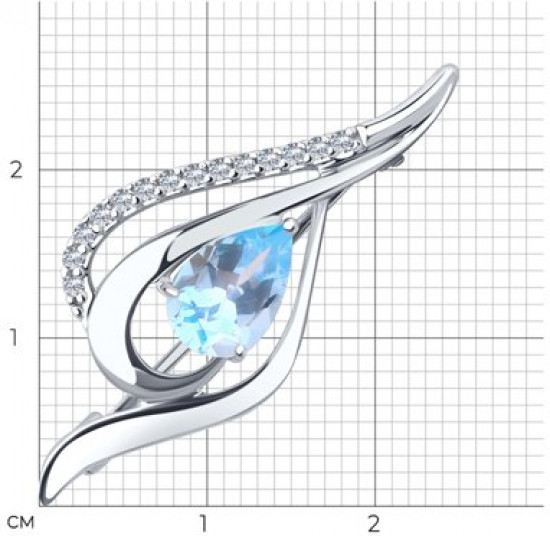 Брошь из серебра с топазом и фианитами