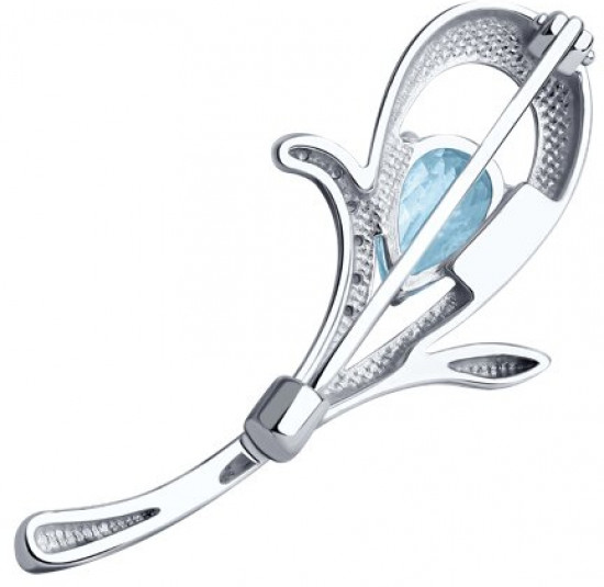 Брошь из серебра с топазом и фианитами