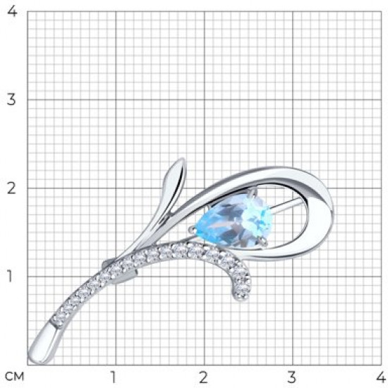 Брошь из серебра с топазом и фианитами
