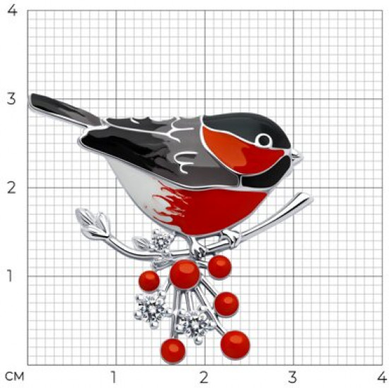 Брошь из серебра с фианитами и эмалью
