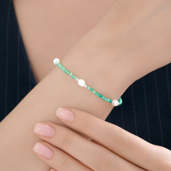 Браслет из серебра с агатом и жемчугом